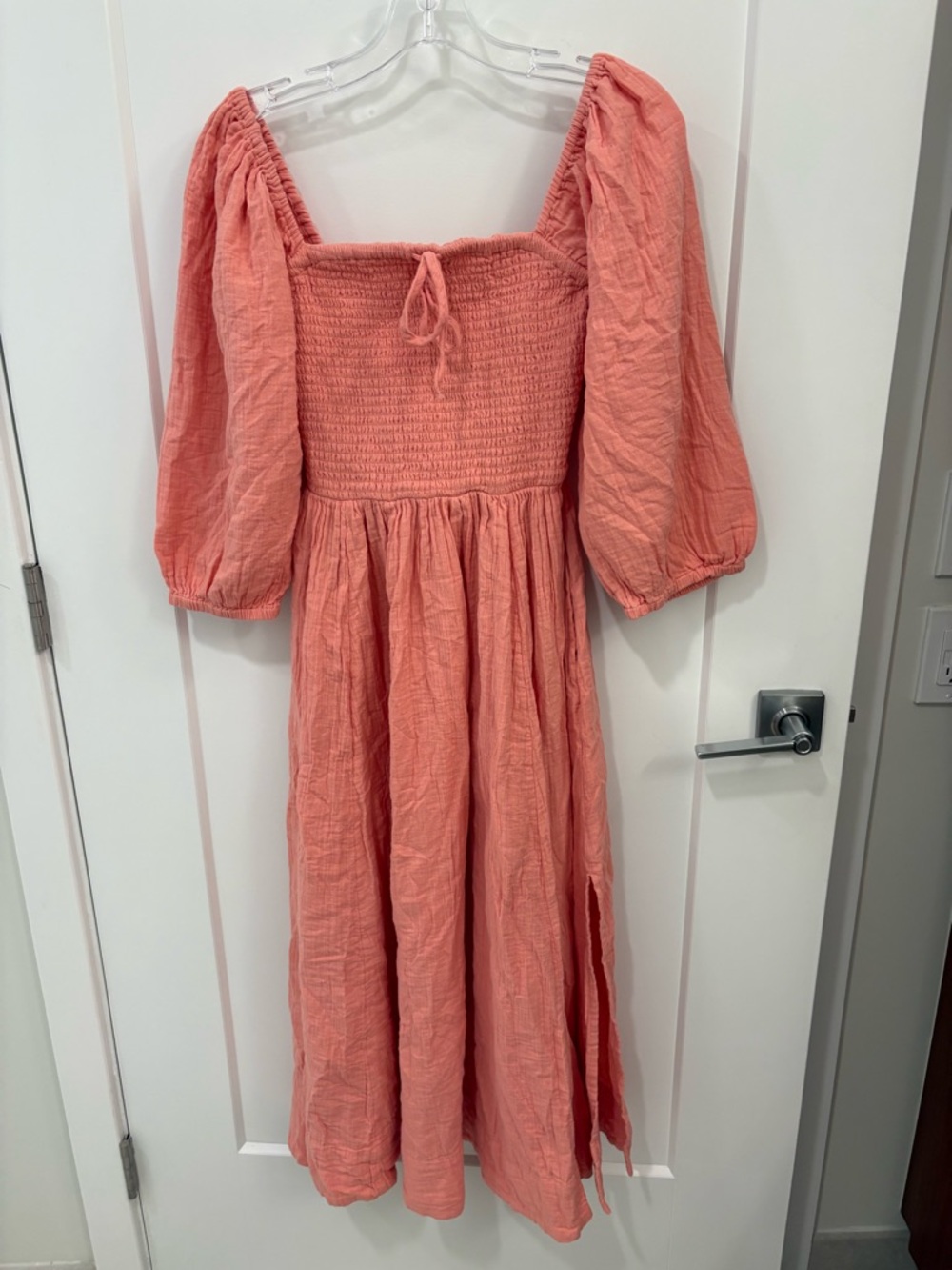 Quince 100% Organic Cotton Coral Gauze Smocked Square Neck Midi Dress Size XS - Picture 2 of 13
